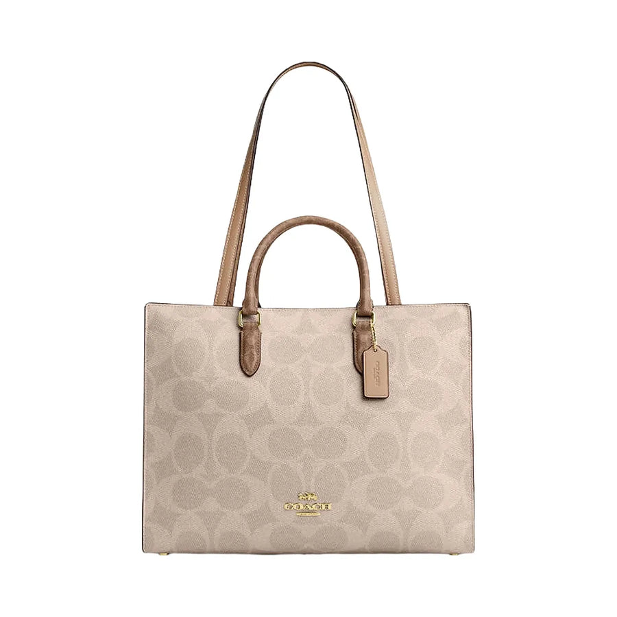 Coach Maggie Tote Bag In Blocked Signature Canvas Signature Canvas-Gold-Sand-Tan