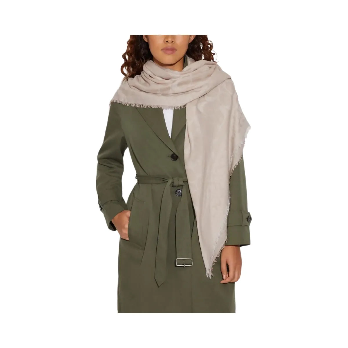 Coach Signature Oversized Square Scarf Oatmeal