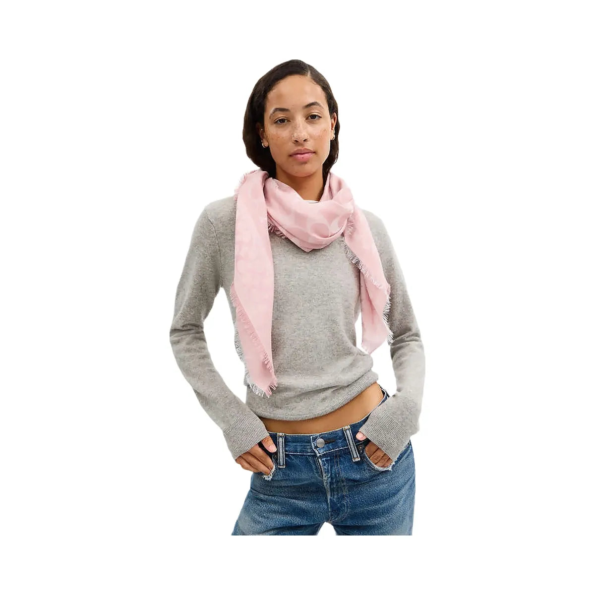 Coach Signature Oversized Square Scarf Dusty Pink