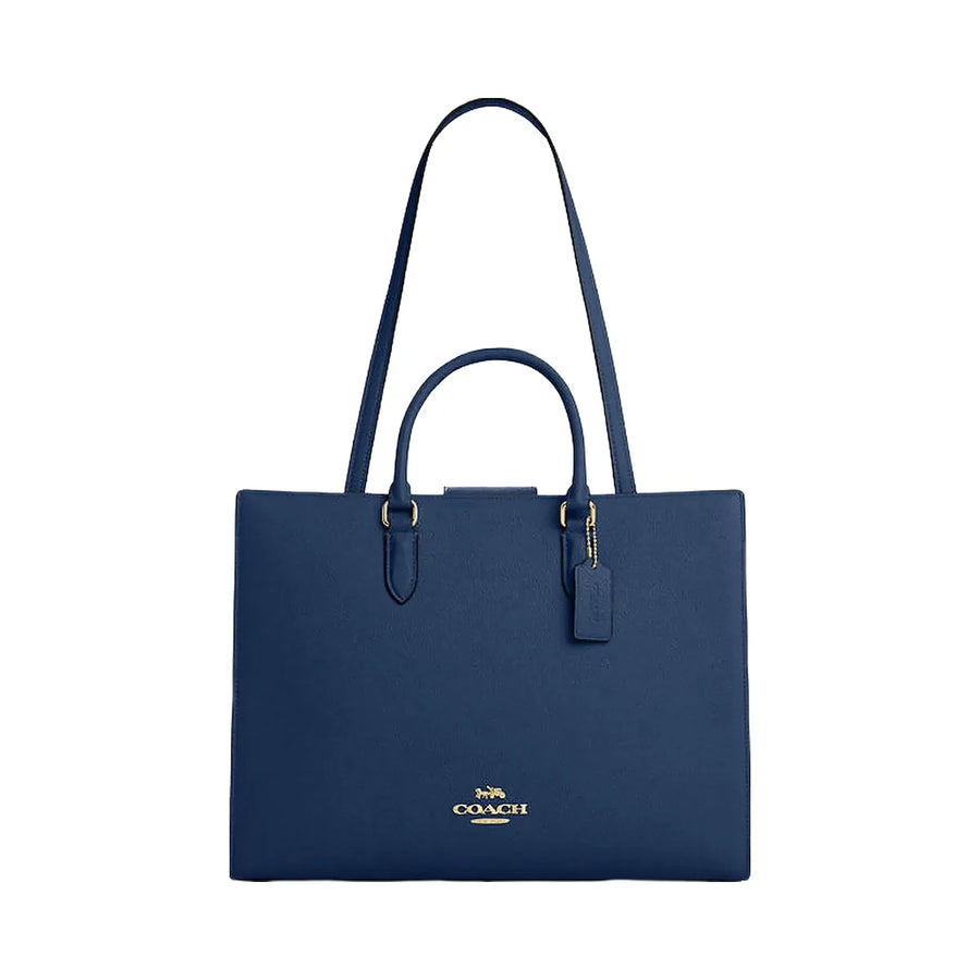 Coach Maggie Tote Bag Pebbled Leather-Gold-Deep Blue