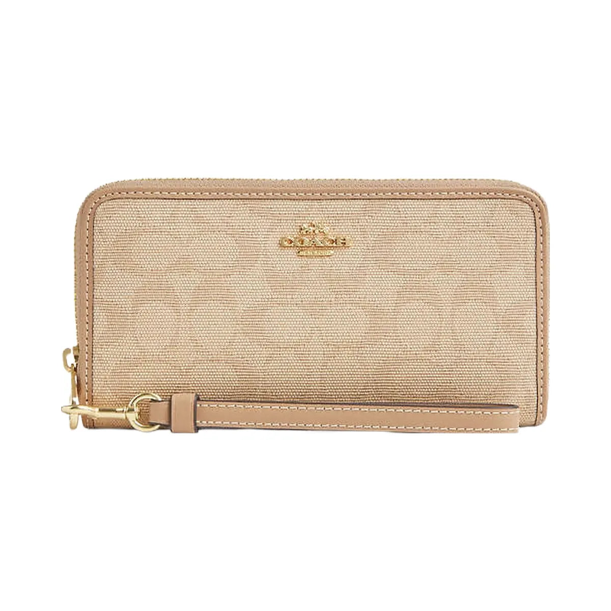 Coach Long Zip Around Wallet With Signature Canvas Im-Dark Natural Multi