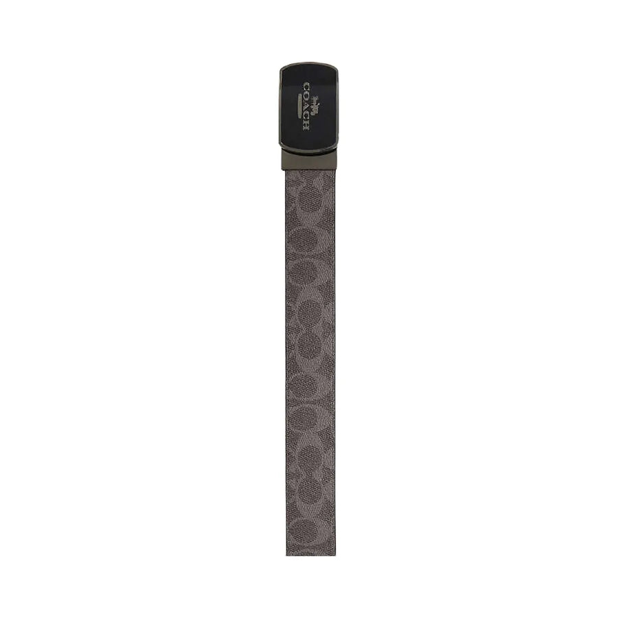 Coach Plaque Buckle Cut To Size Reversible Belt, 38 Mm Signature Canvas-Qb-Grey-Charcoal