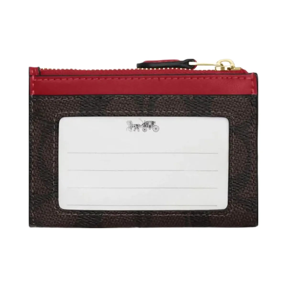 Coach Mini Skinny Id Case In Signature Canvas Signature Canvas-Im-Walnut-True Red