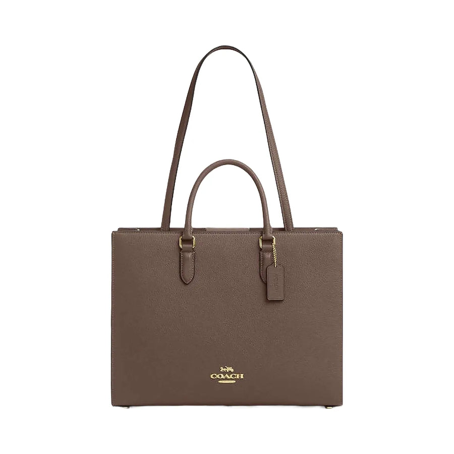 Coach Maggie Tote Bag Pebbled Leather-Gold-Dark Stone