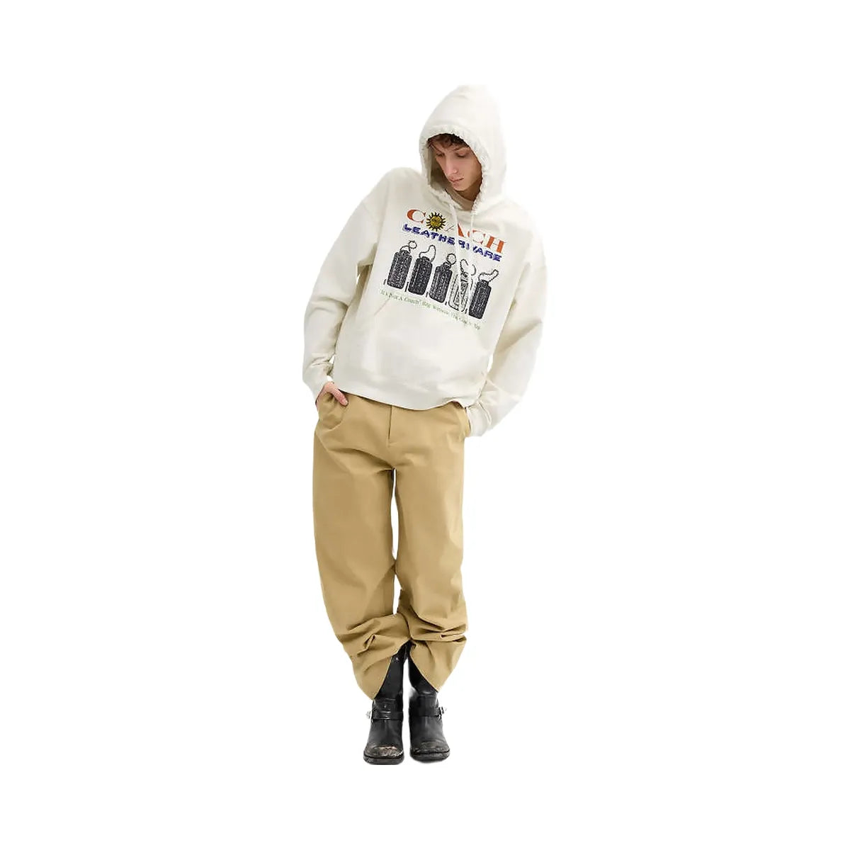 Coach Relaxed Collage Hoodie In Organic Cotton Cream Multi