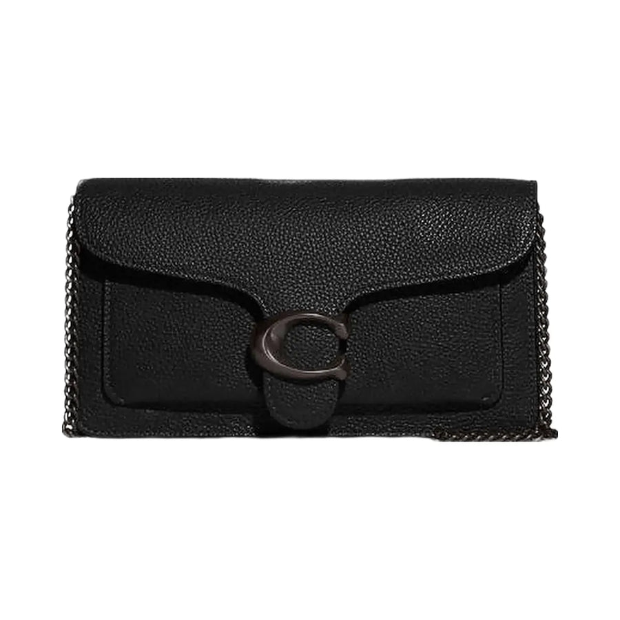 Coach Tabby Chain Clutch Polished Pebble Leather-Pewter-Black