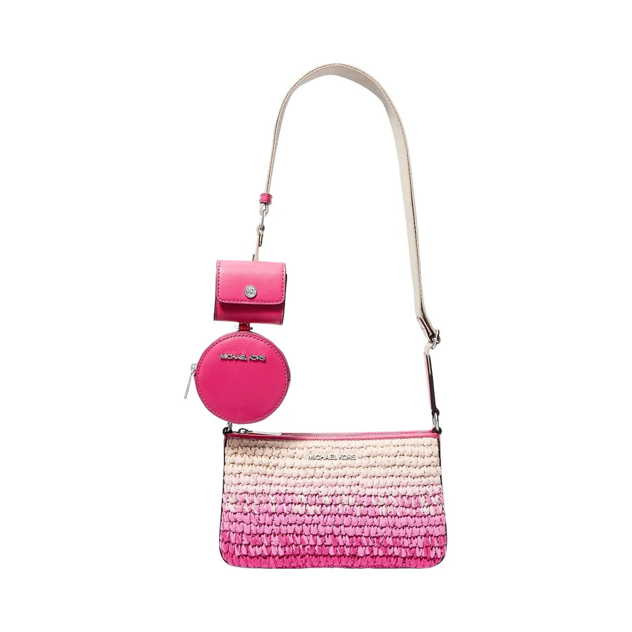 Michael Kors Jet Set Small Ombre Straw Crossbody Bag with Case for Apple Airpods Pro® Dragonfruit