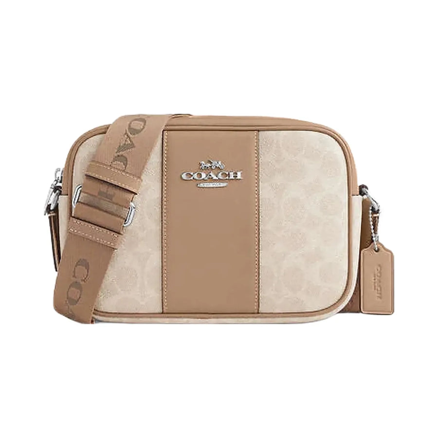 Coach Jamie Camera Bag In Signature Canvas With Stripe Signature Canvas-Silver-Sand-Taupe
