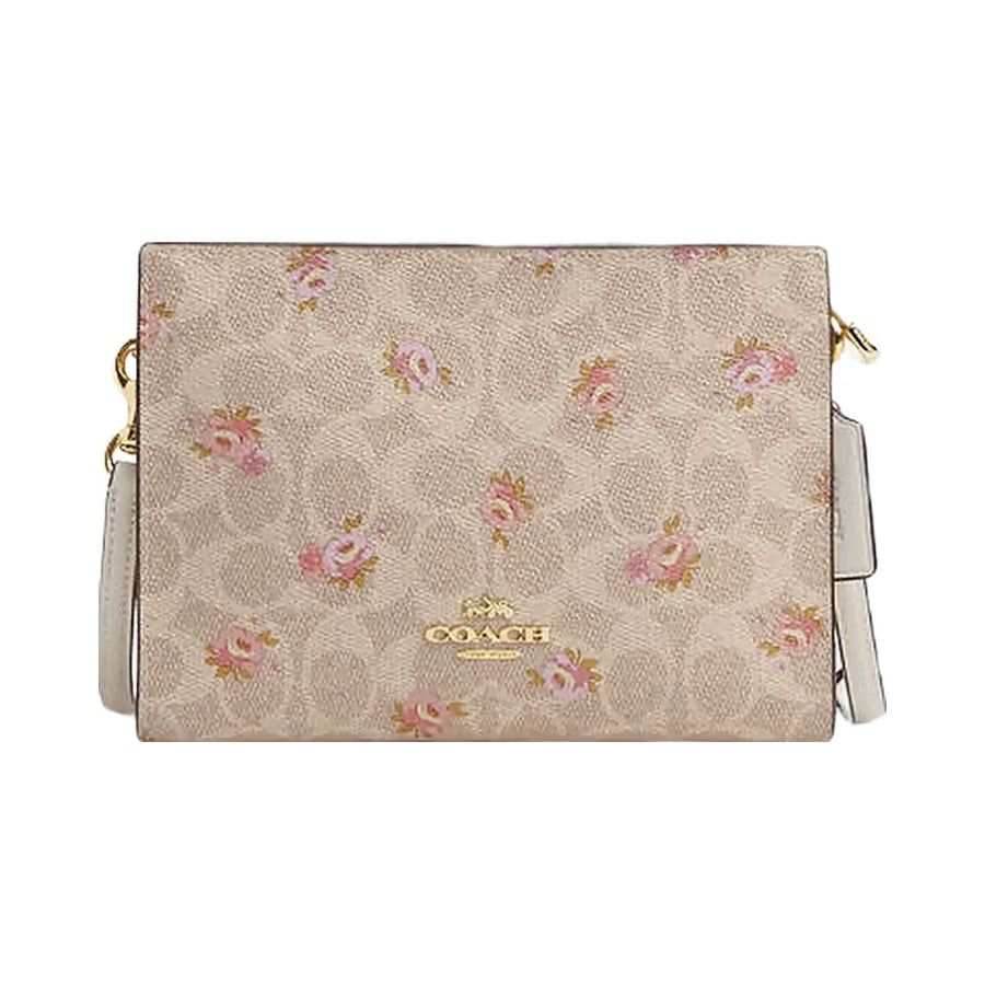 Coach Slim Crossbody Bag In Signature Canvas With Floral Print Gold-Sand Multi