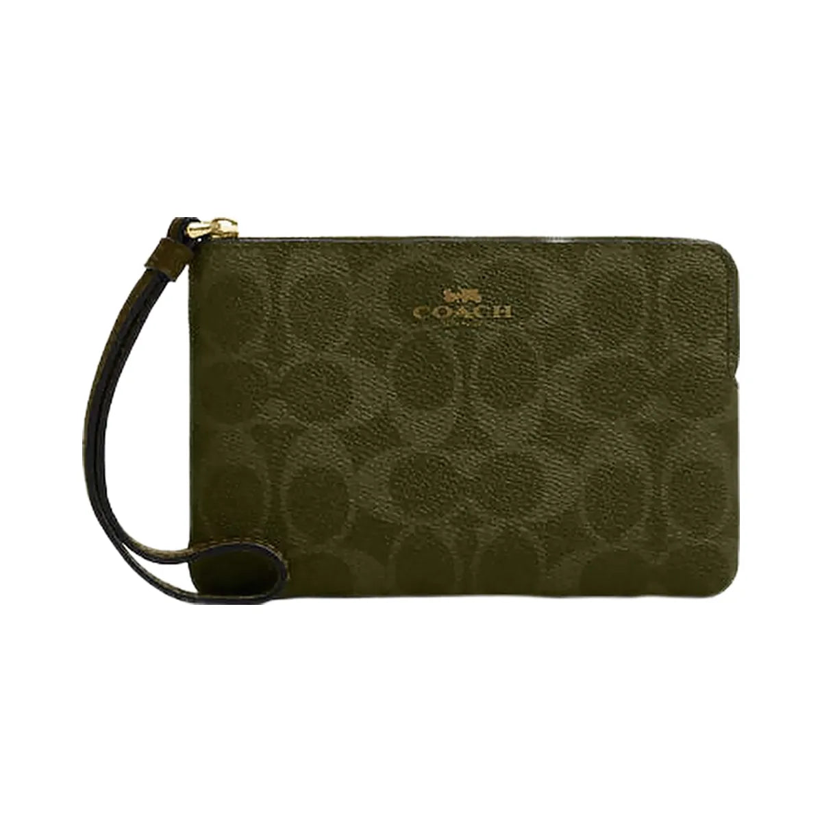 Coach Corner Zip Wristlet In Signature Canvas Signature Canvas-Gold-Olive