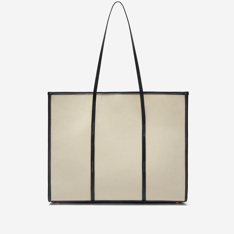 DeMellier The Large Capri salt & pepper canvas black smooth