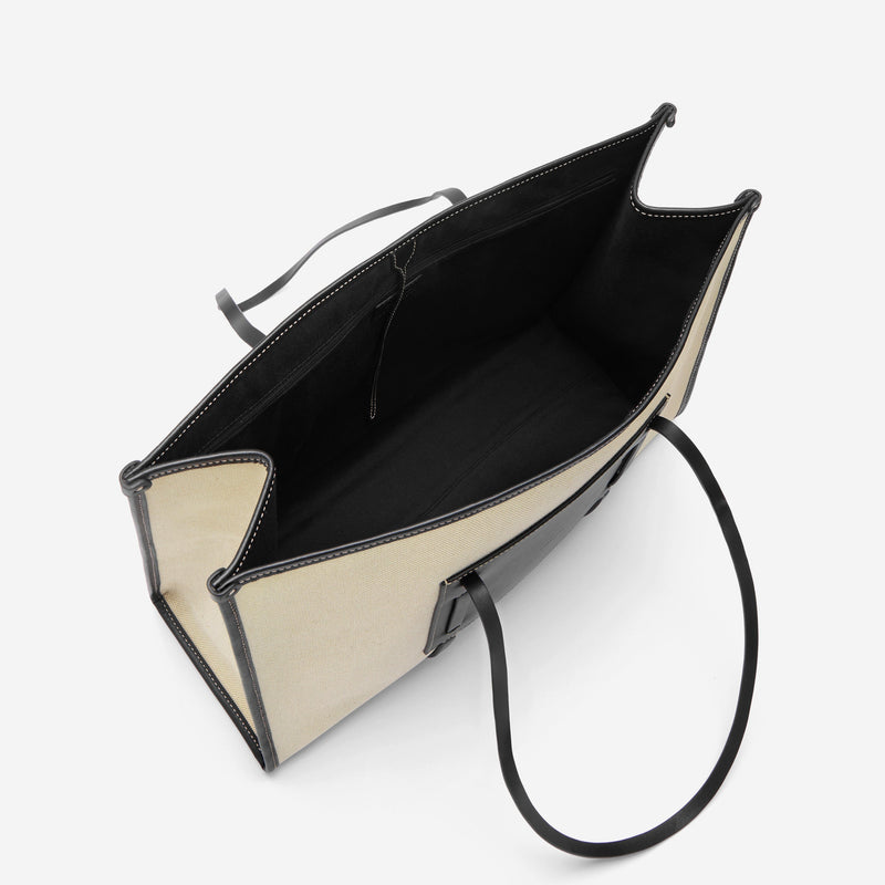 DeMellier The Large Capri salt & pepper canvas black smooth