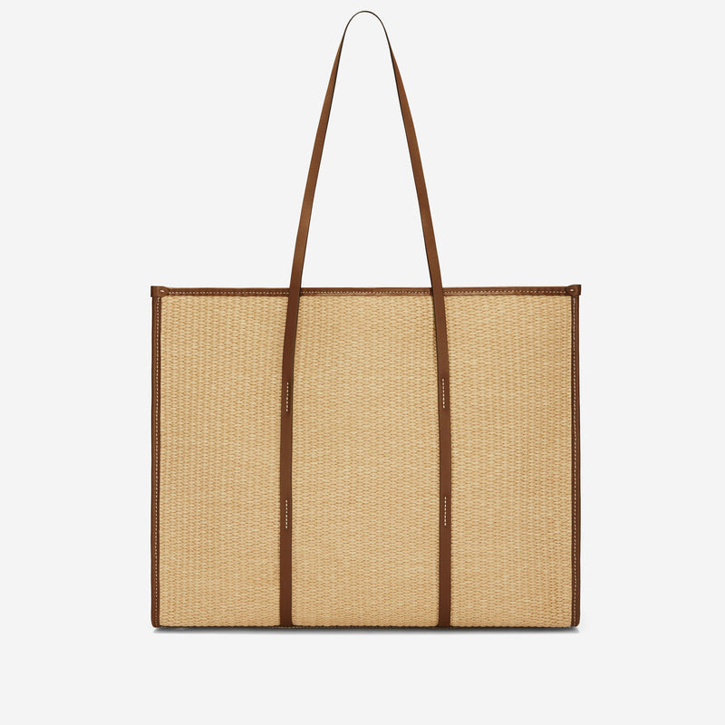 DeMellier The Large Capri warm raffia tan smooth ecru stitching