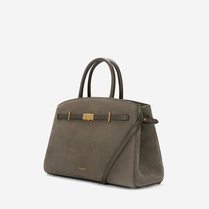 DeMellier The Midi Hudson deep olive suede & deep olive smooth