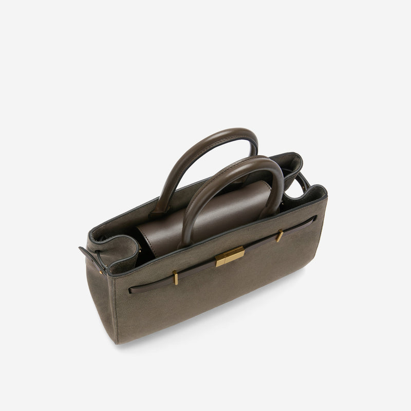 DeMellier The Midi Hudson deep olive suede & deep olive smooth