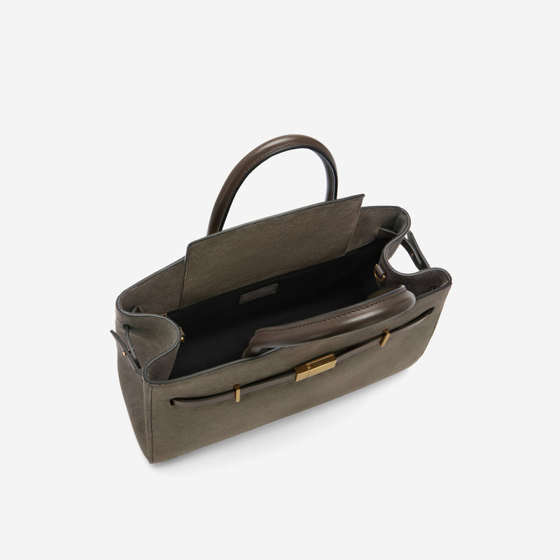 DeMellier The Midi Hudson deep olive suede & deep olive smooth