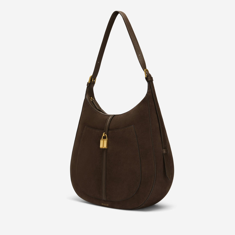 DeMellier The Siena Hobo mocha suede & mocha small grain