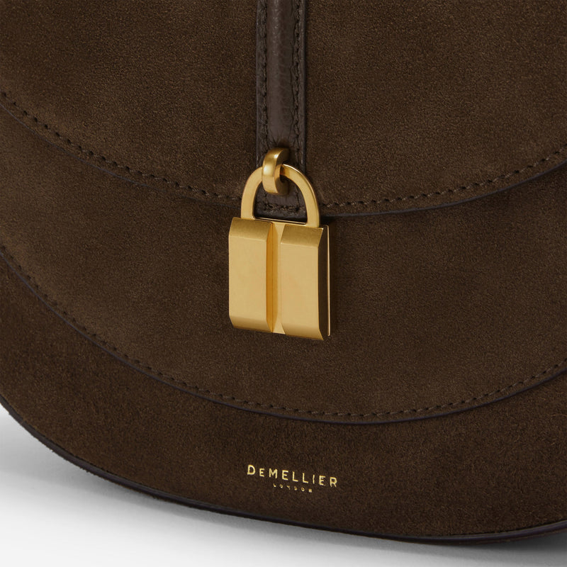 DeMellier The Siena Saddle mocha suede & mocha small grain