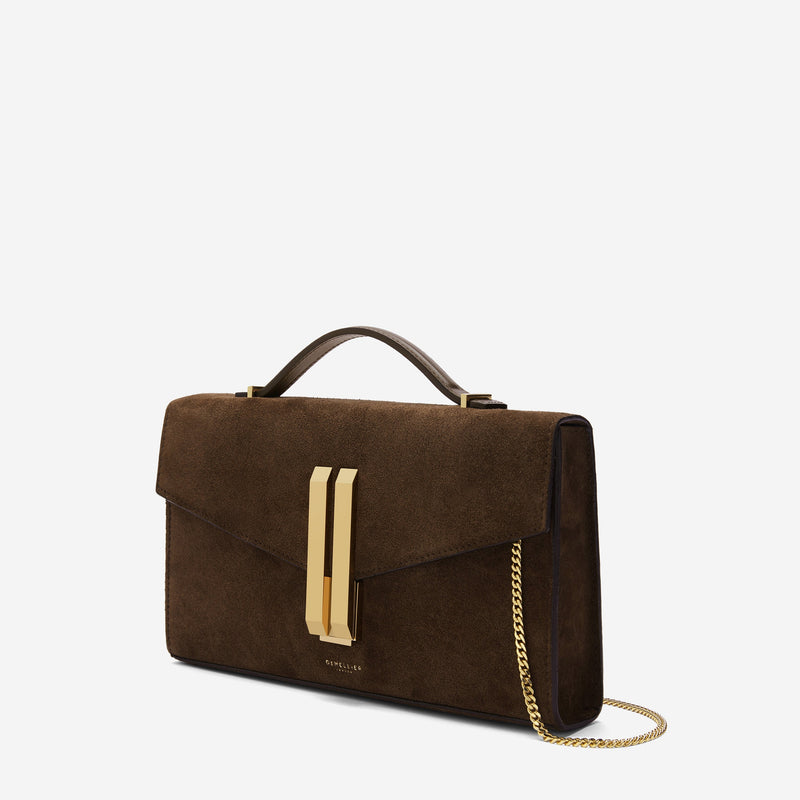 DeMellier The Vancouver Clutch mocha suede & mocha smooth