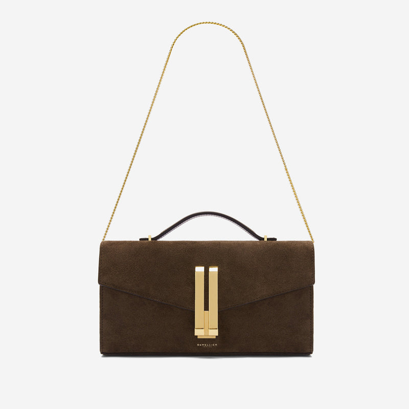 DeMellier The Vancouver Clutch mocha suede & mocha smooth