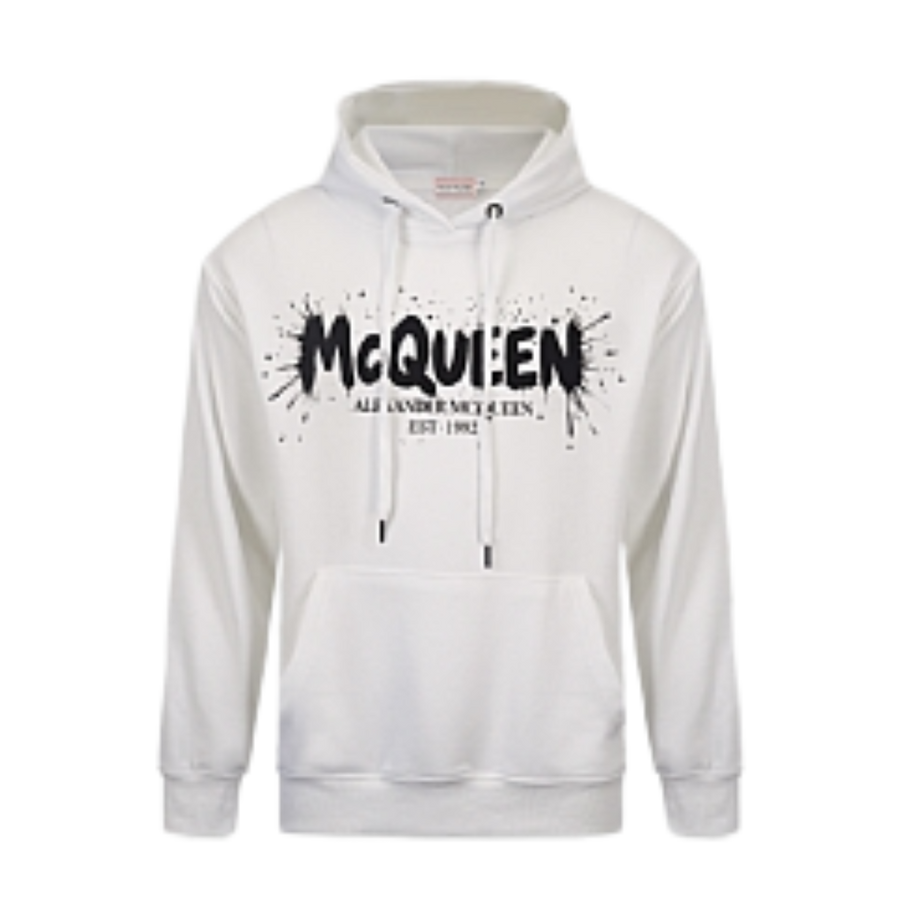Alexander McQueen White Hoodie with Watercolor Graffiti print