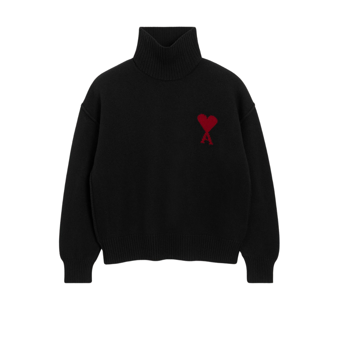 AMI PARIS De Coeur Regular Fit Funnel Neck Sweater
