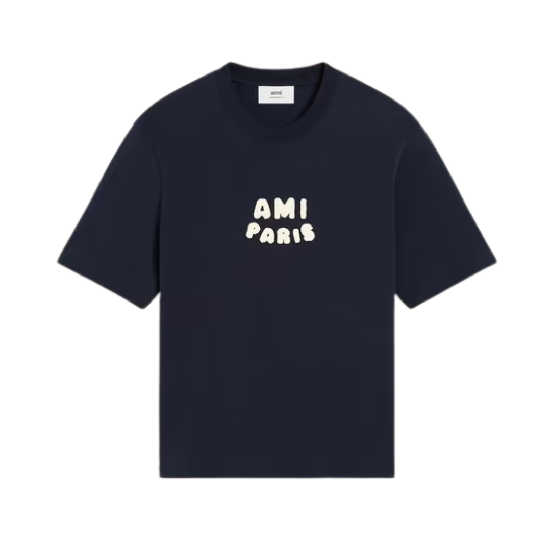 Oversized Crew-Neck T-Shirt with Logo Patch bleu-marine
