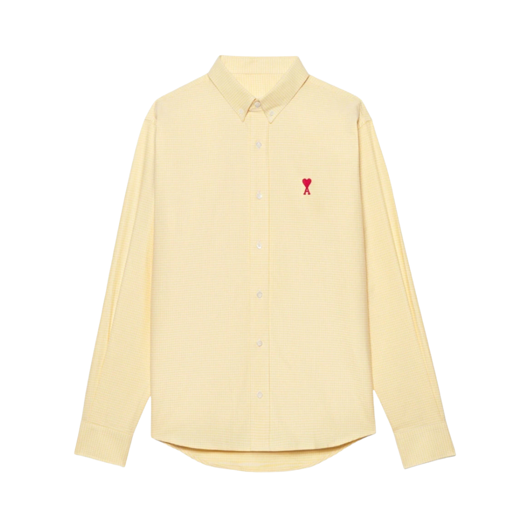 AMI Paris Ami De Coeur Button Down Cotton Shirt Yellow