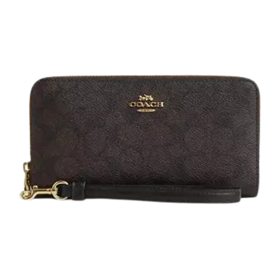 Long Zip Around Wallet In Signature Canvas signature canvas/Gold/Walnut/Black