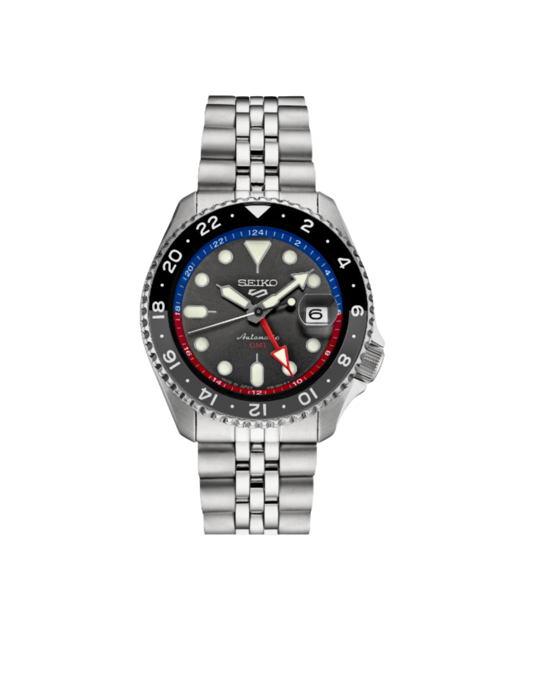Seiko 5 Sports SKX GMT Charcoal Dial Stainless Steel Men's Watch SSK019 - 42.5 mm
