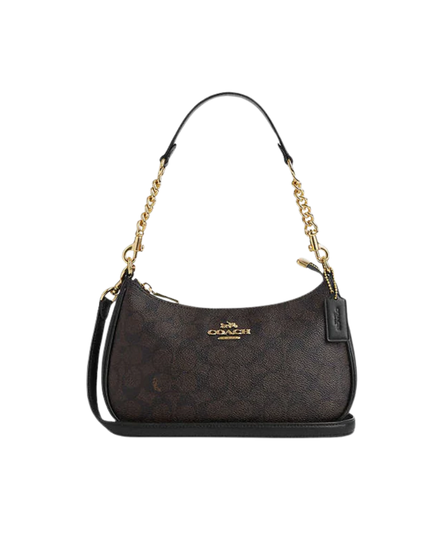 Coach Teri Shoulder Bag In Signature Canvas Signature Canvas-Gold-Walnut-Black