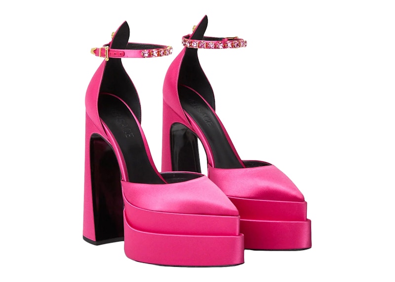 Versace Aevitas 160mm Pointy Platform Pumps Light Pink Satin