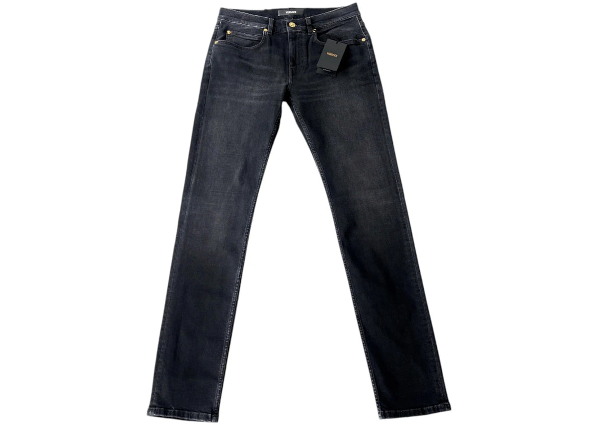 Versace Straight Leg Embroidered Logo Jeans Black