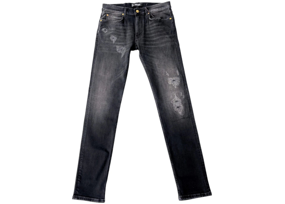 Versace Stretch Embroidered Logo Jeans Black