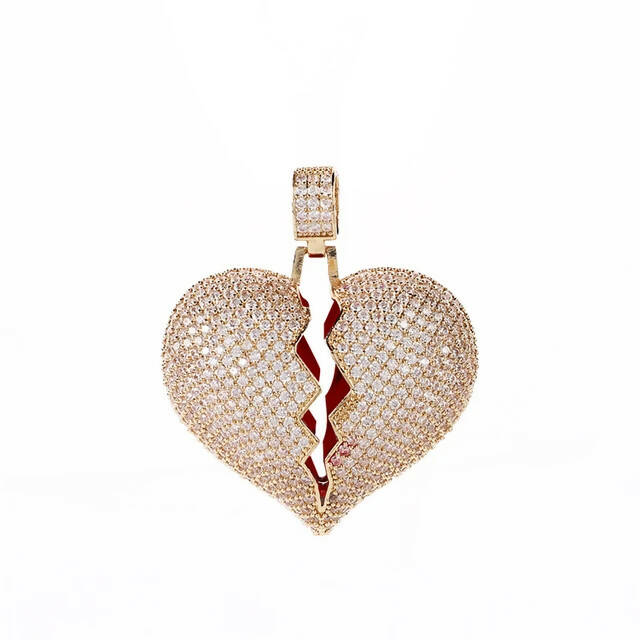 BROKEN HEART ICED OUT PENDANT (GOLD)
