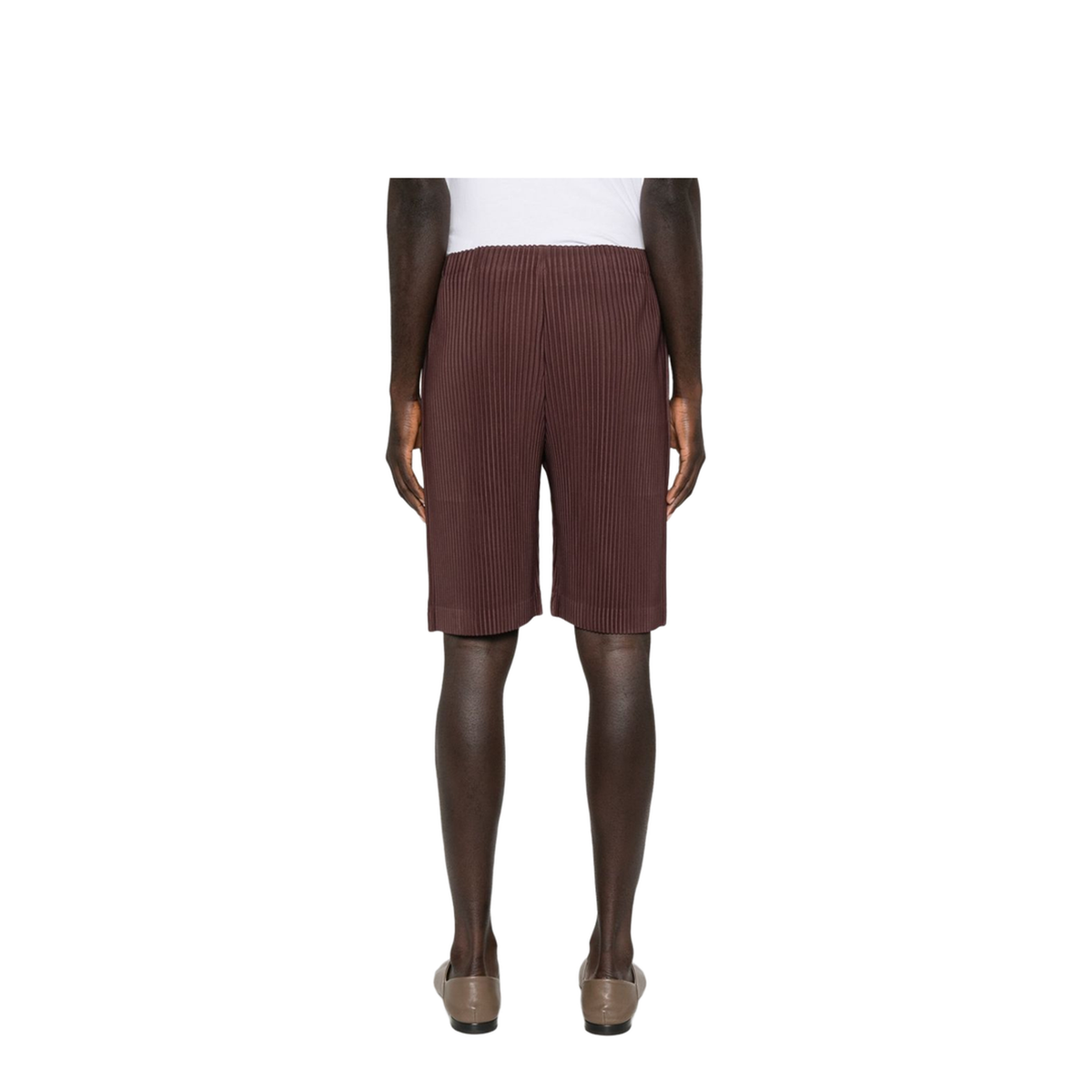 Brown Pleated Design Straight Hem Elasticated Waistband