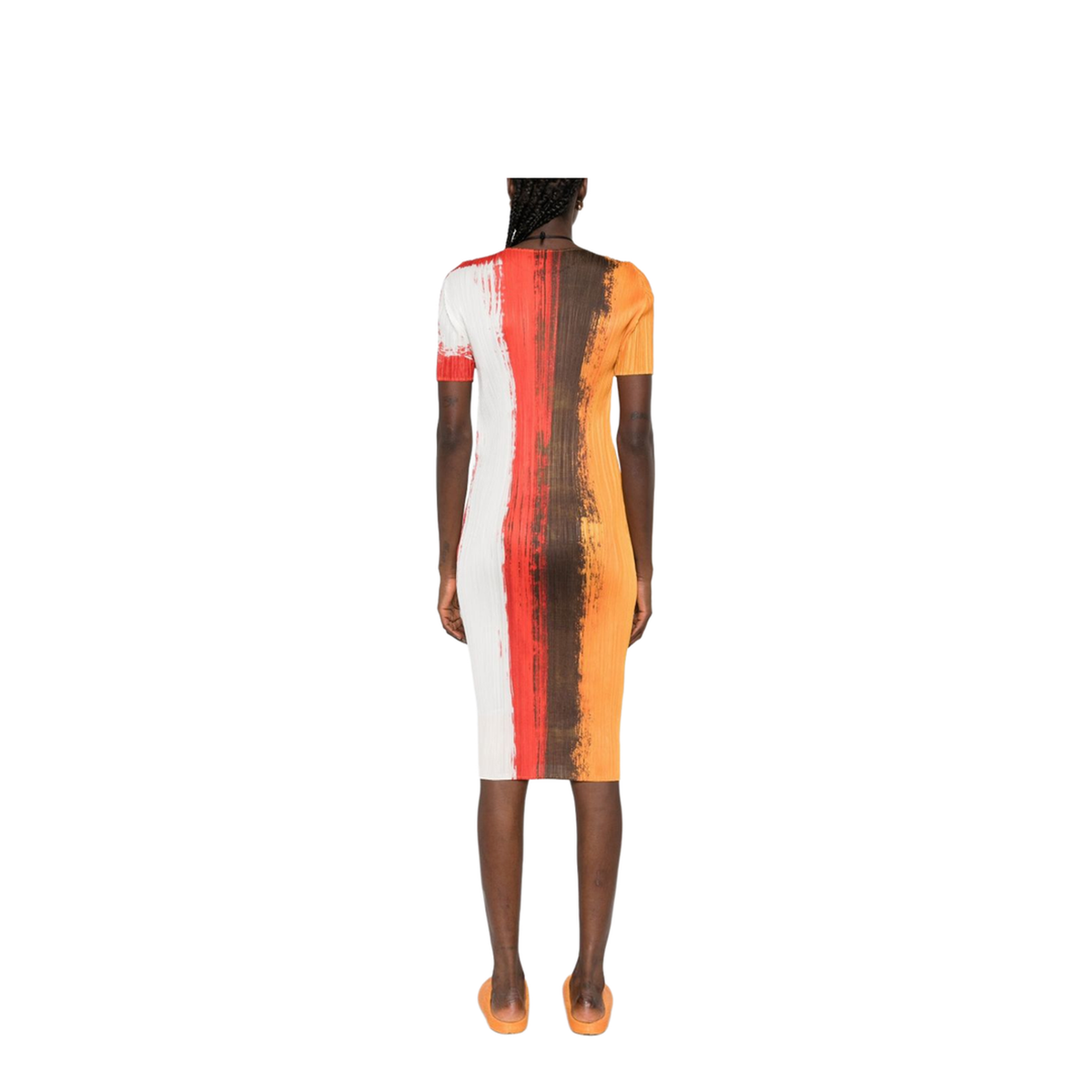 Pleated Paint-effect Midi Dress In Multi