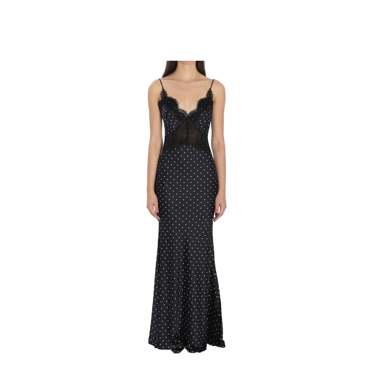 Polka Dot Satin Lace Maxi Dress