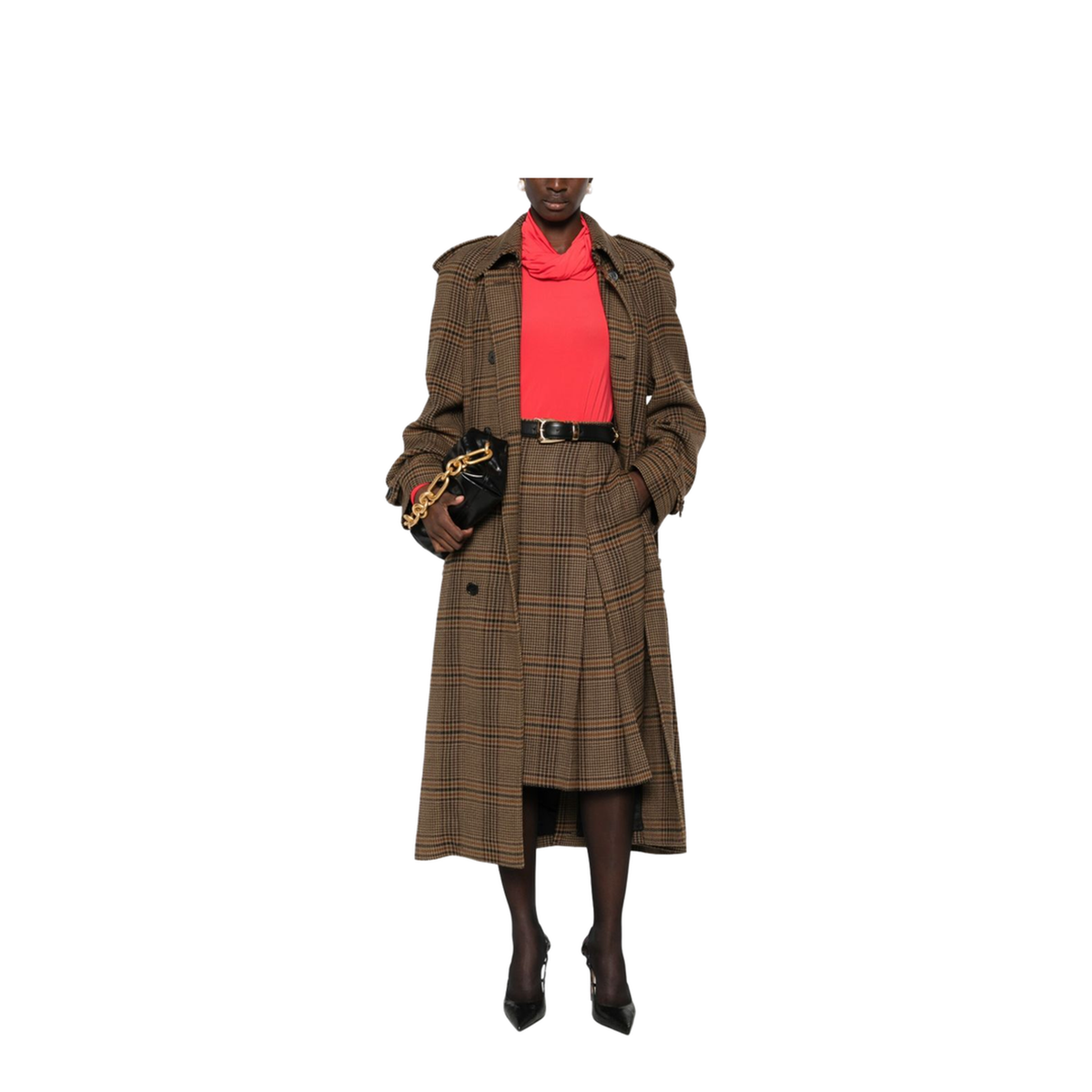 Midi Skirt in Prince of Wales Wool and Cashmere