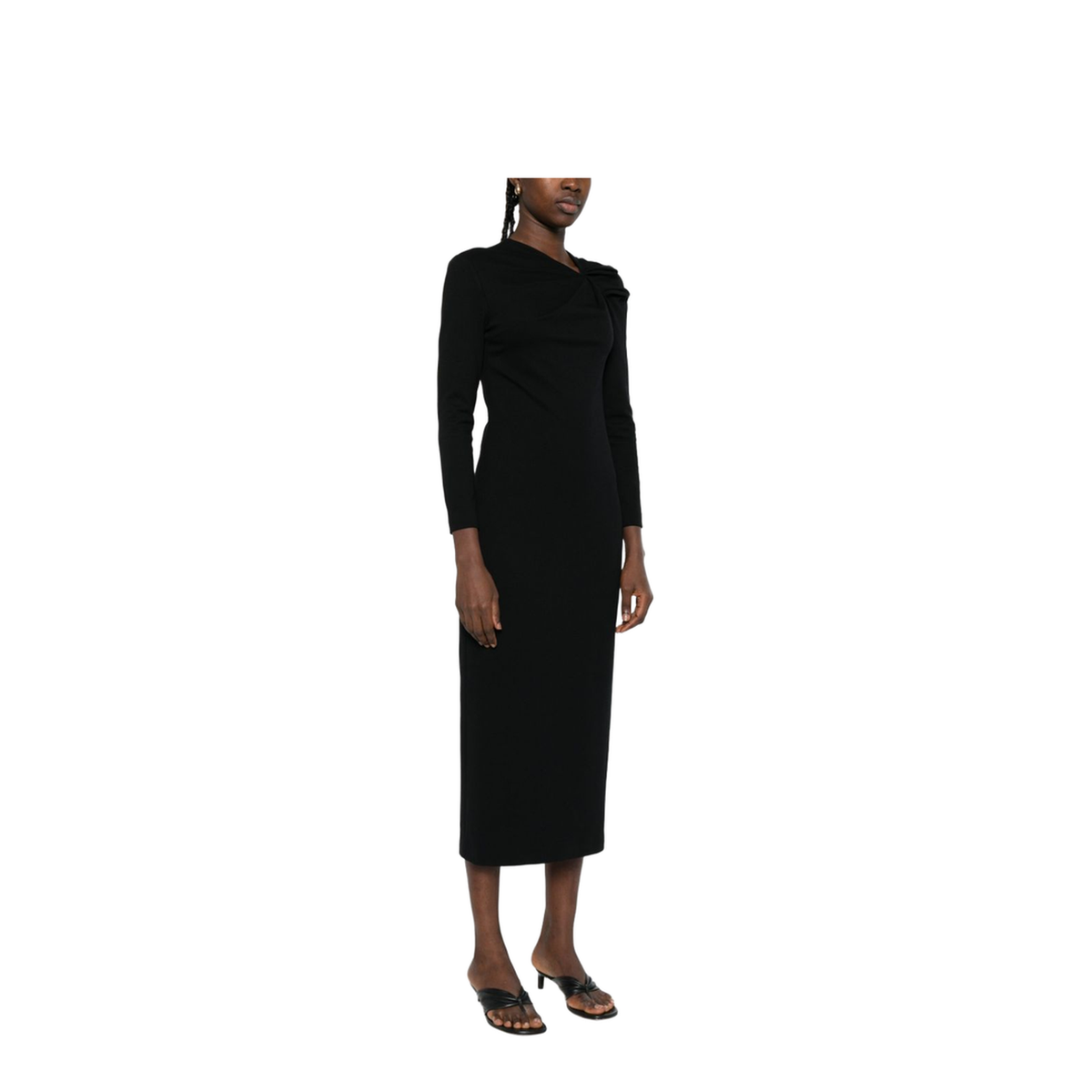 Long Dress with Gathering Detail in Stretch Milano Stitch