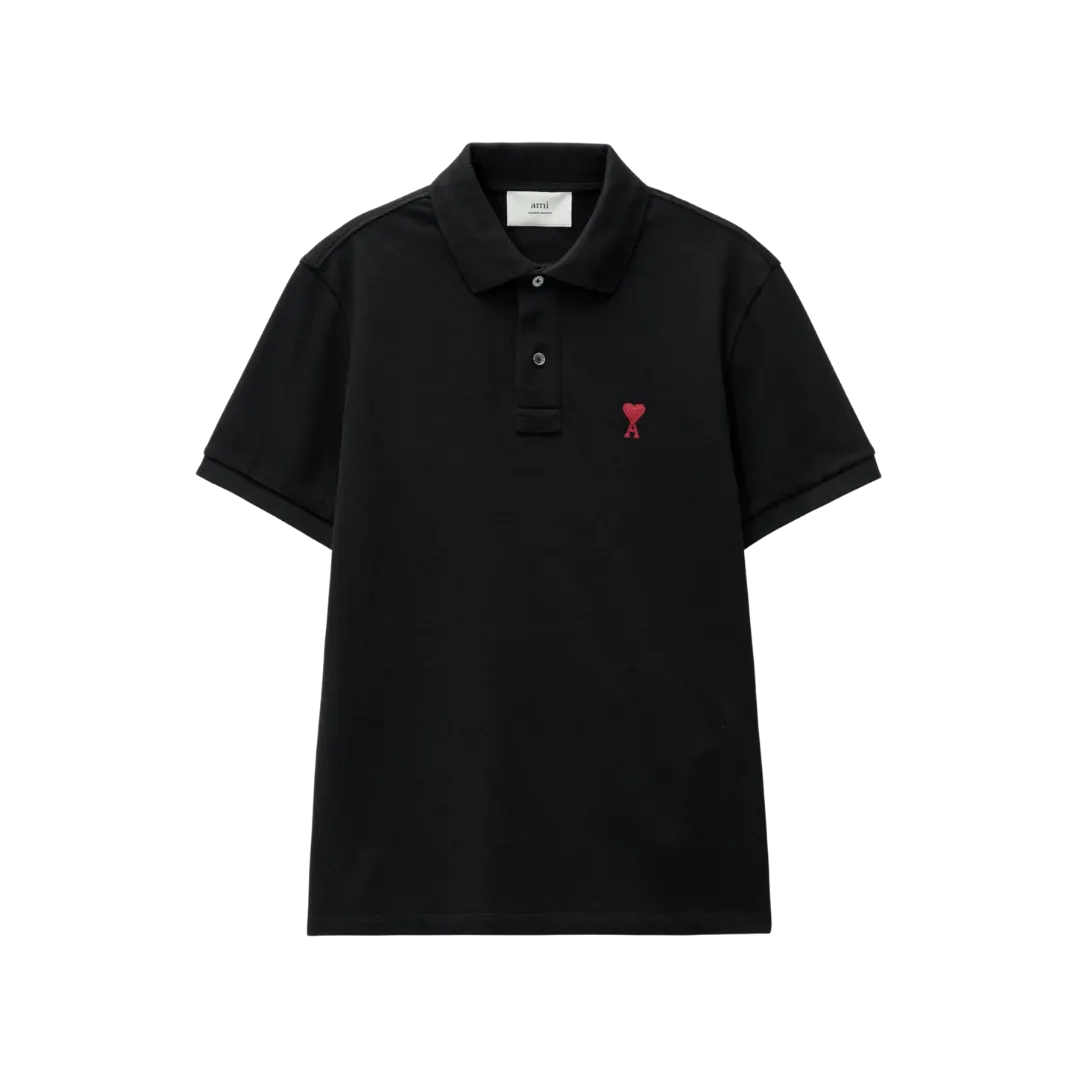 AMI PARIS Organic Cotton Regular Fit Polo T-Shirt (Black)