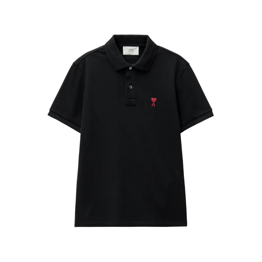 AMI PARIS Organic Cotton Regular Fit Polo T-Shirt (Black)