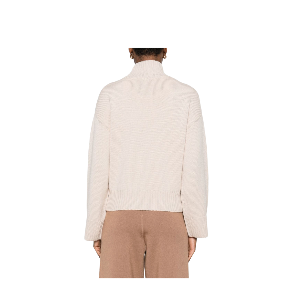 Powder Virgin Wool Ribbed High-Neck Sweater