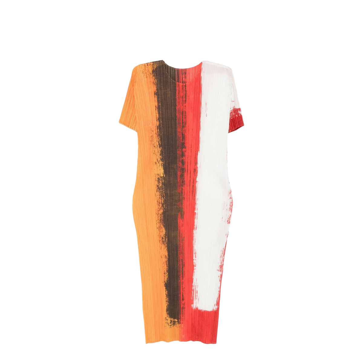 Pleated Paint-effect Midi Dress In Multi