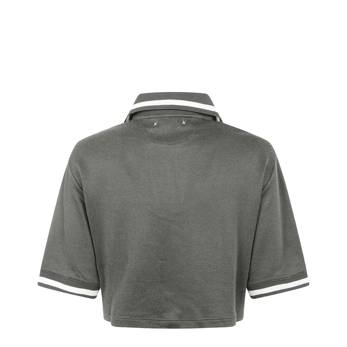Green Shorts Sleeves Polo Collar Cropped Top