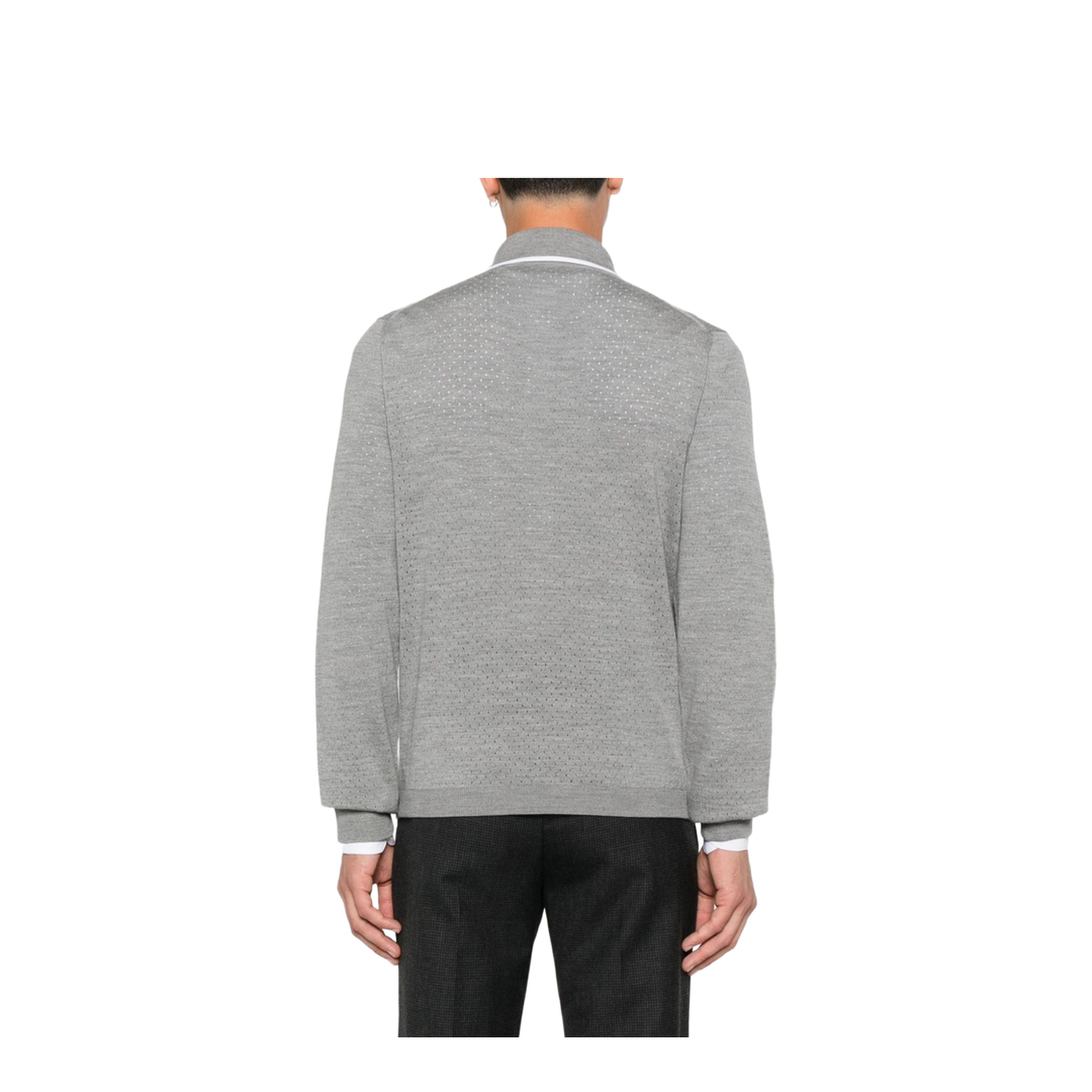 Fine Wool Knit Polo Shirt with Intarsia