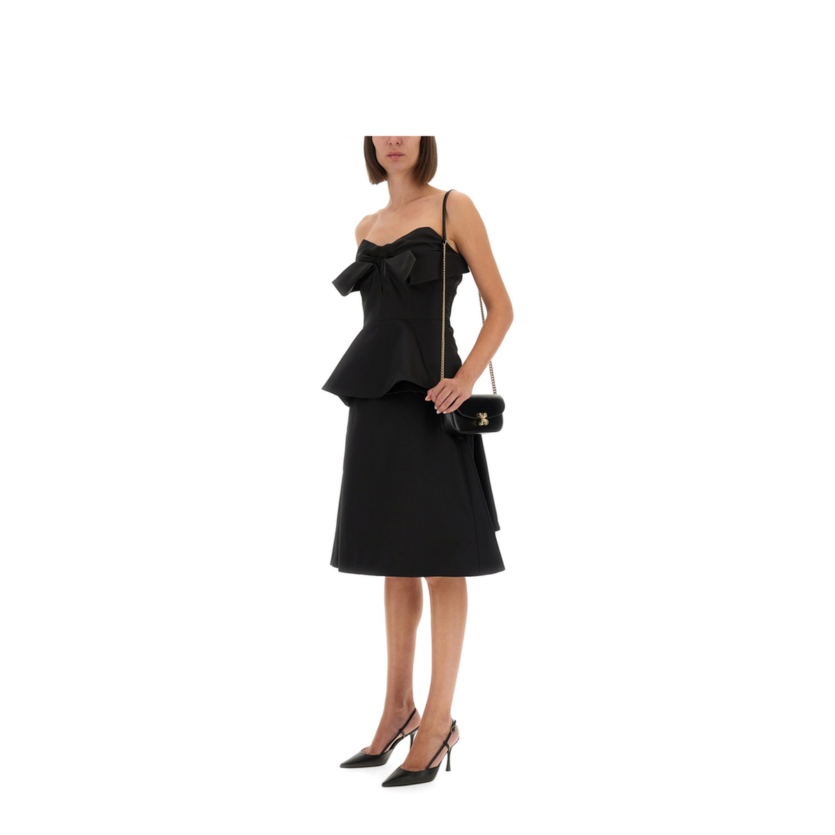 Black Peplum Hem Off-Shoulder Bow Detail Sleeveless Top