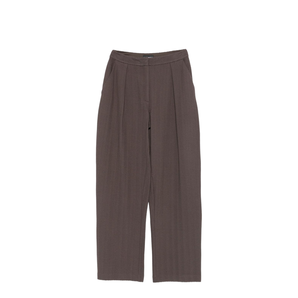 Brown Chevron Motif Pleated Front Straight Leg