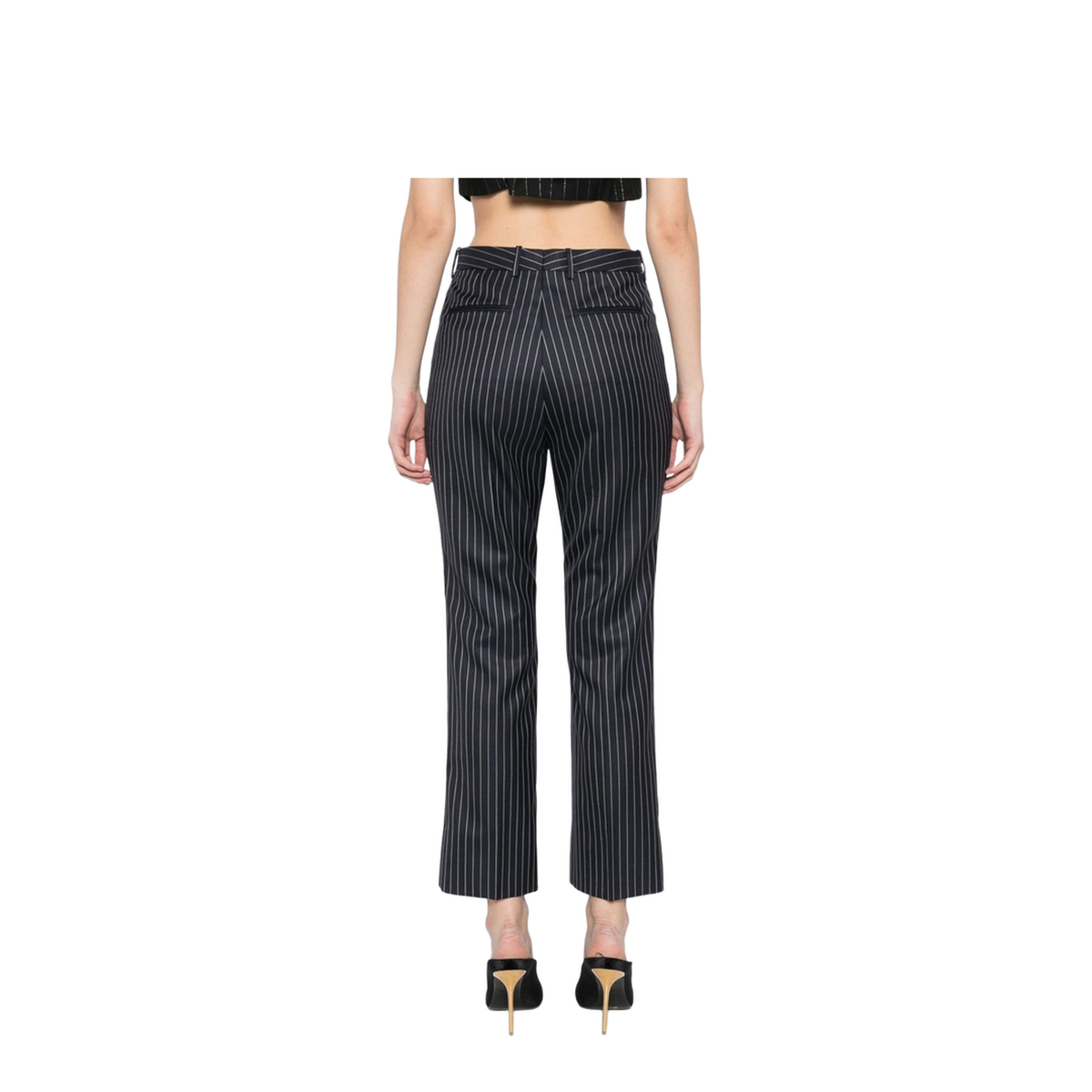 Striped Trousers Navy Wool Tailored Fit