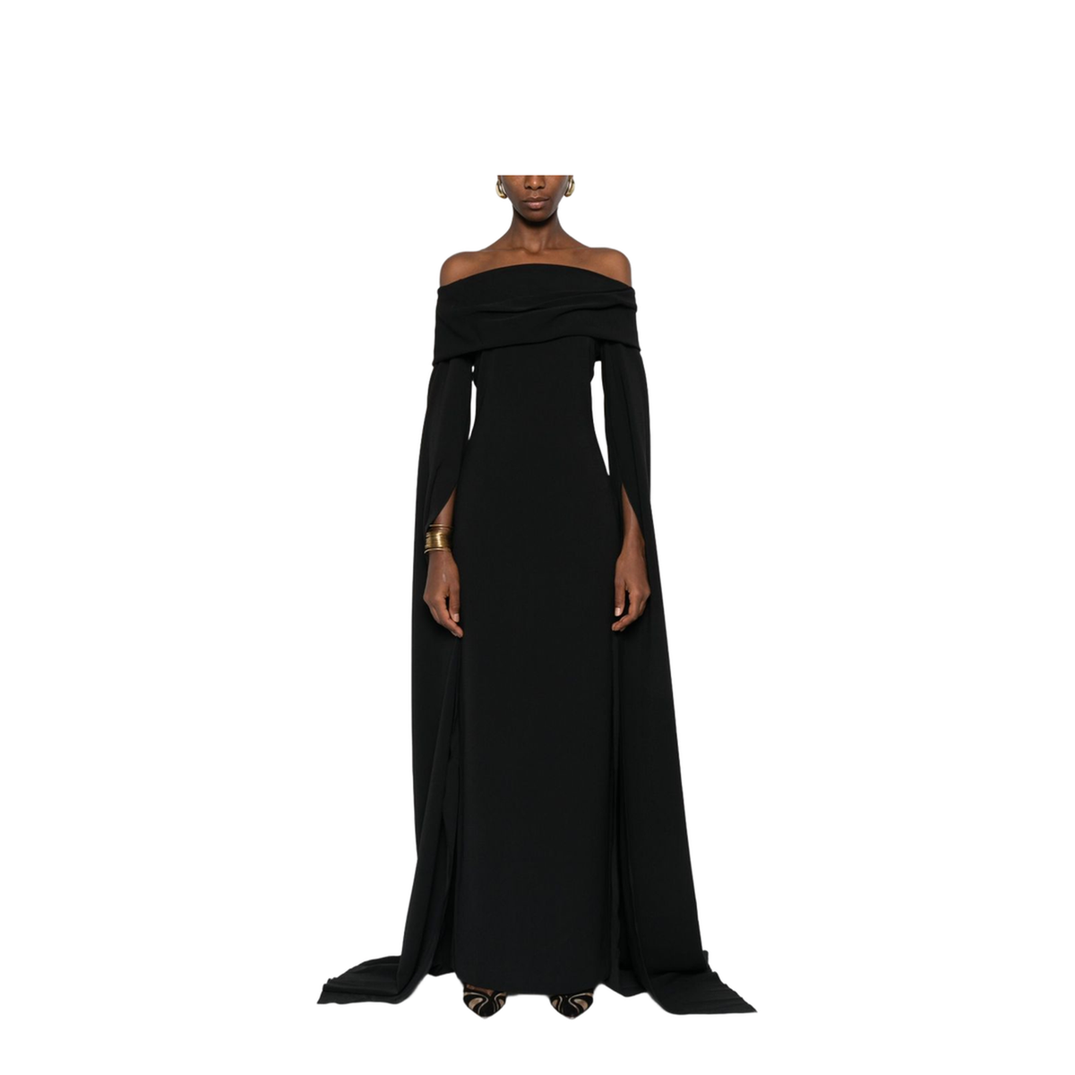 Black Off-Shoulder Neckline Maxi Length Dress